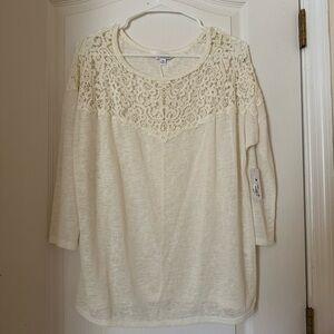 Charming Charlie Cream Embellished 3/4 Sleeve Blouse